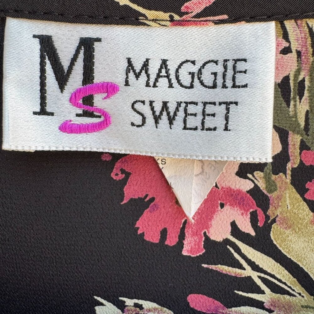 Maggie Sweet‎ Vintage Y2K Womens Floral Black Pink Boho Long Sleeve Blouse S - Picture 5 of 8